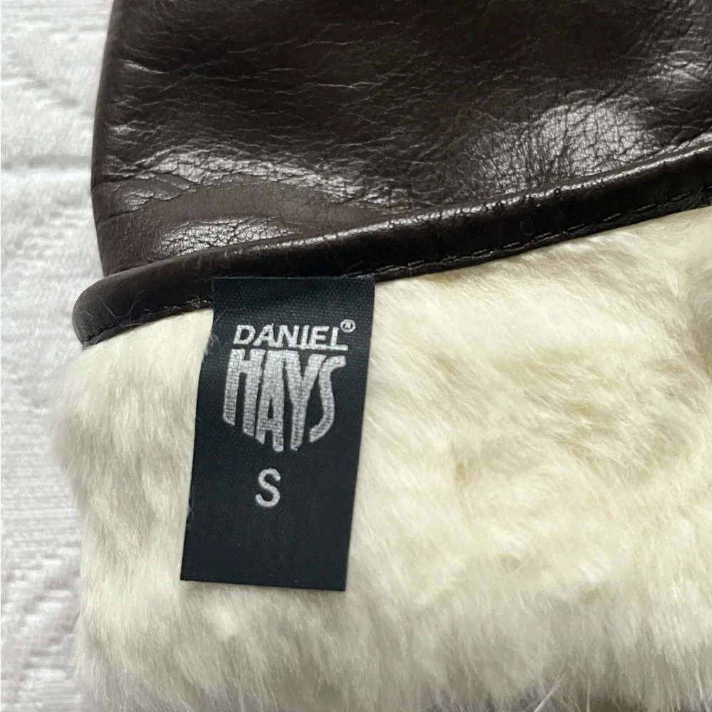 NWT Daniel Hays Brown Genuine Lambskin Rabbit Fur Lined Gloves SMALL Vintage